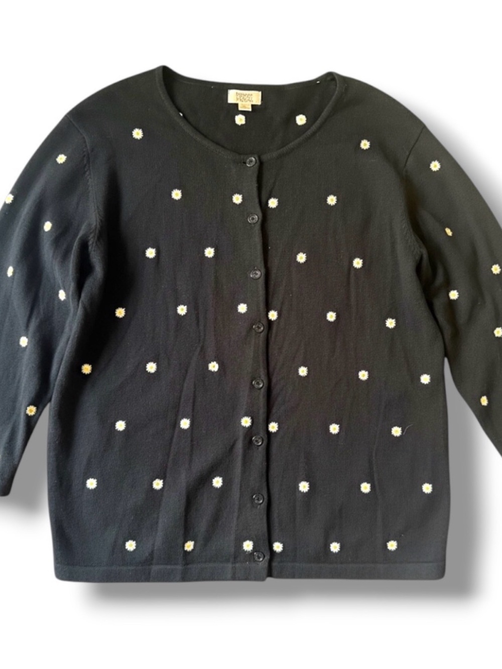Y2K Baxter & Wells Black Daisy Embroidered Cottagecore 100% Cotton Cardigan L - Picture 2 of 6